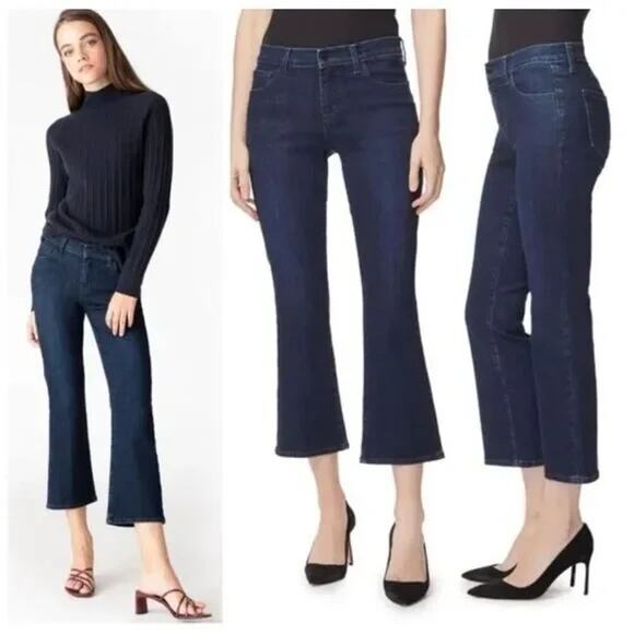 NWT J brand Selena Mid Rise Crop Boot Jeans Size 23 Dark Wash Indigo Blue - Picture 1 of 5